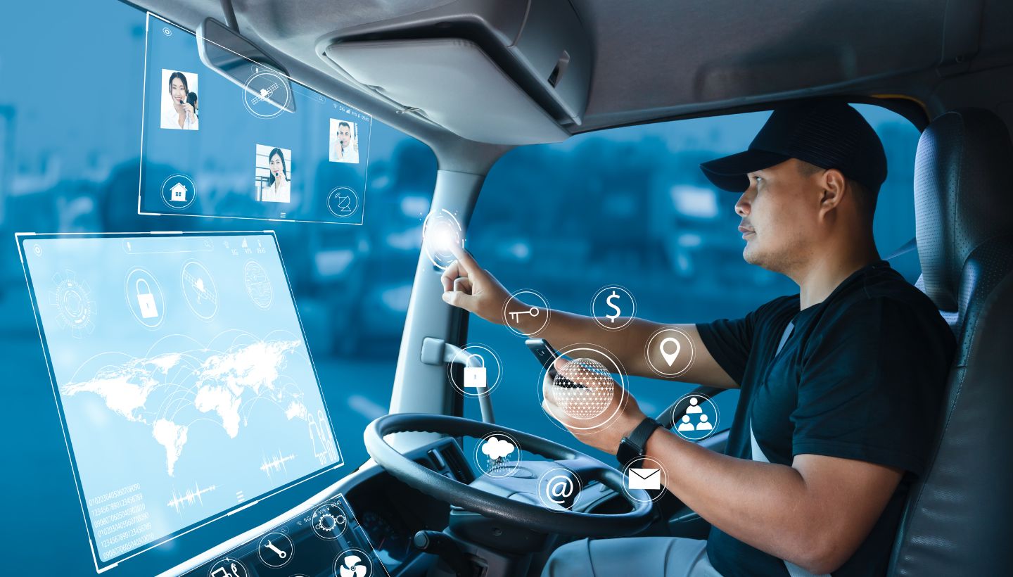 Truck driver Interacting with Technology