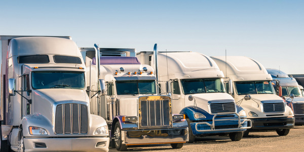 Semi Truck Fleet of Vehicles Parked