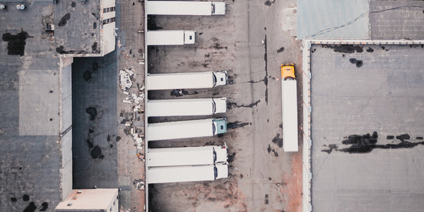 Aerial View of Semi Truck Fleet